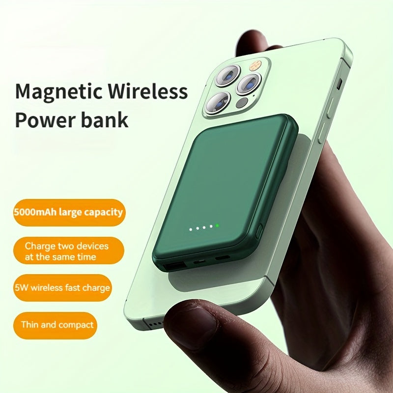 5000mAh Wireless Portable Charger - Ultra-Thin Magnetic Power Bank - 20W Fast Charging Battery Pack for iPhone 16/15/14/13/12 Series, Samsung, Android with USB C Charging Cable